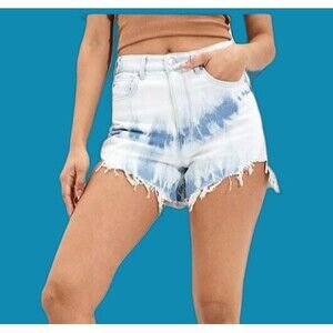 American Eagle Women's Highest Rise Mom Jean Shorts Tie Dye Size 8 Blue Denim